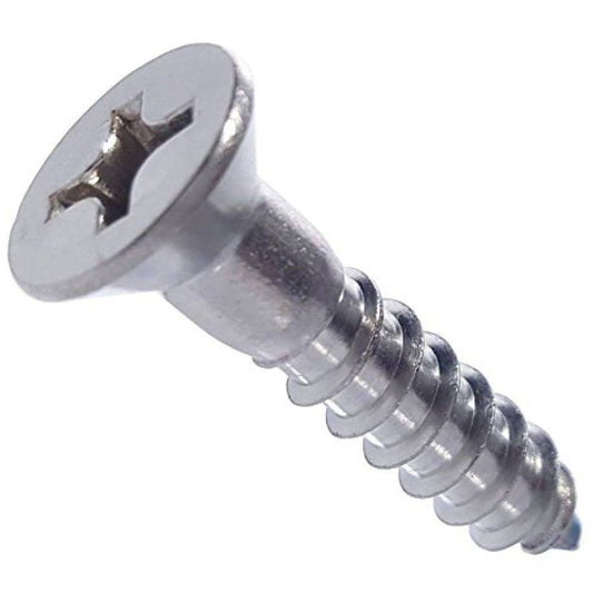 #10 x 3/4 Flat Head Wood Screws, Phillips Drive, Type 316 Marine Grade Stainless Steel, Partial Thread, Bright Finish, Quantity 50